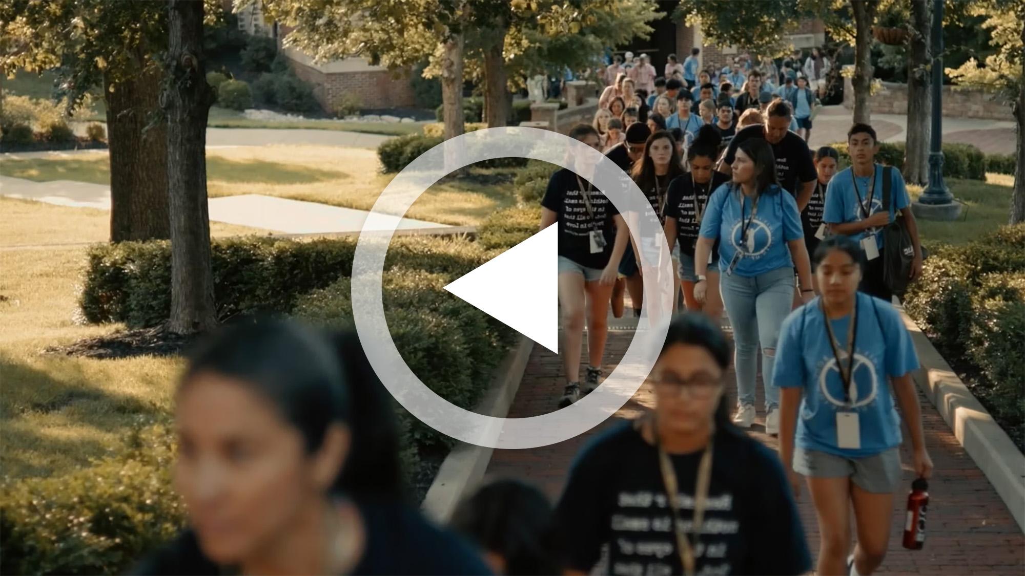 Students walking on campus during BCYC Encounter